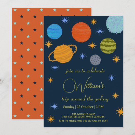 Invitation Planètes spatiales Galaxy Stars Boy Baby shower (Devant / Derrière)