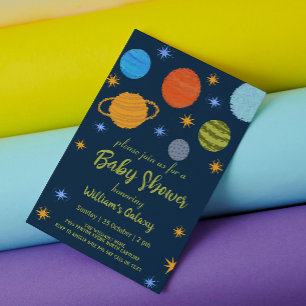 Invitation Planètes spatiales Galaxy Stars Boy Baby shower