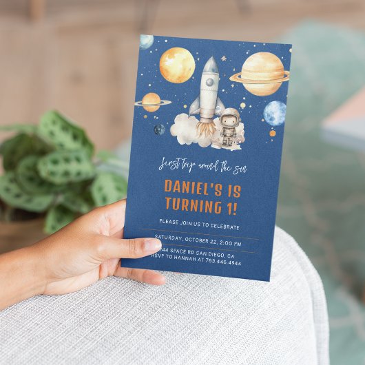 Invitation Planètes spatiales modernes garçon premier anniver