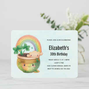 Invitation Planeur Whimsical avec arc-en-ciel et trèfle anniv
