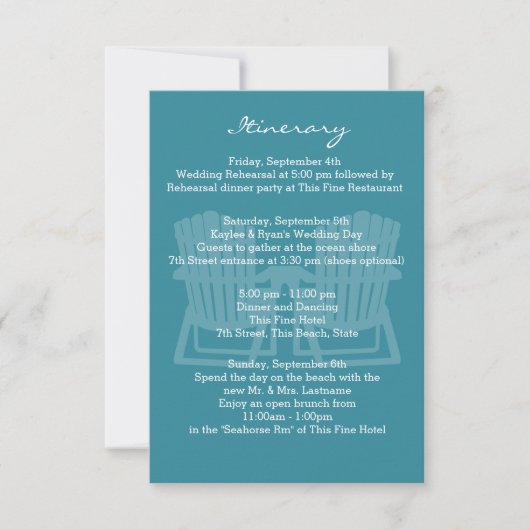 Invitation Plans de mariage pour chaises Adirondack (Devant)