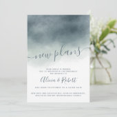 Invitation Plans neufs reportés ombre aquarelle bleu poussiér (Debout devant)