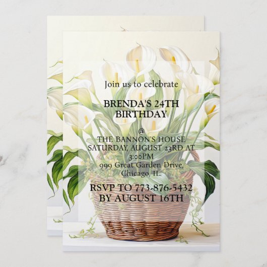 Invitation Plantation Calla Lily Fleurs Anniversaire (Devant / Derrière)