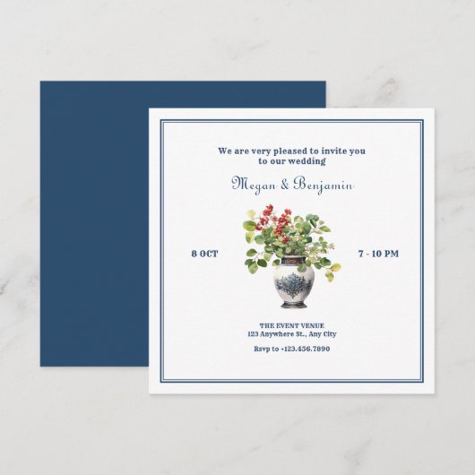 Invitation Plante avec mariage de vase antique (Devant / Derrière)