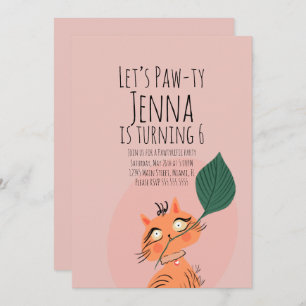 Invitation Plante chat mignon fête d'anniversaire rose noir
