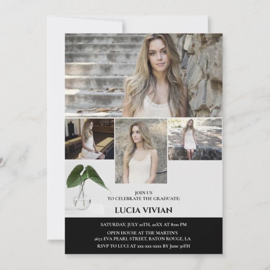 Invitation Plante classique Script de pot 5 Mémoire photo Gra (Dos)