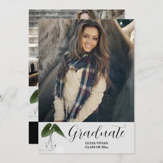 Invitation Plante classique Script de pot 5 Mémoire photo Gra (Devant / Derrière)