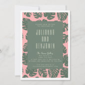 Invitation Plante de feuille Monstera Mariage vert rose botan (Devant)