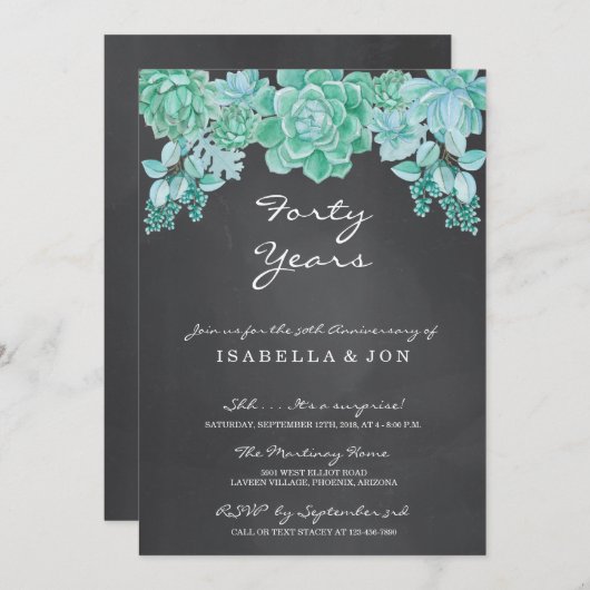 Invitation Plante grasse sur tableau noir pour fête d'anniver (Devant / Derrière)