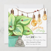 Invitation Plante Hosta feuilles avec Ladybugs et Bouddha (Devant)