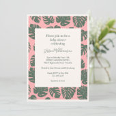 Invitation Plante Monstera Botanique Rose Baby shower vert (Debout devant)