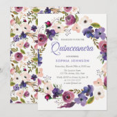 Invitation Plante pourpre Burgundy Wreath Floral Quinceanera (Devant / Derrière)