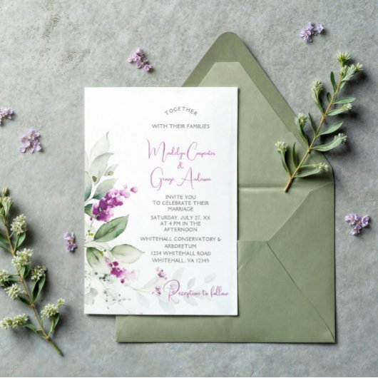 Invitation Plante Purple Lavender et Mariage Arrière - plan v