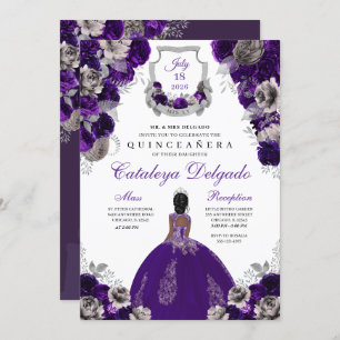 Invitation Plante violette & Argent Floral Elegant Quinceañer
