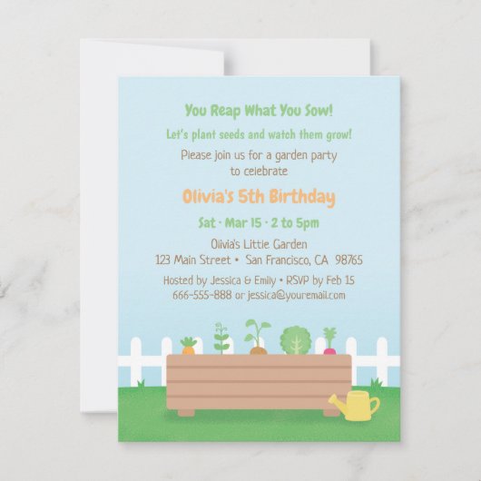 Invitation Planter Box Enfants Jardin fête d'anniversaire (Devant)