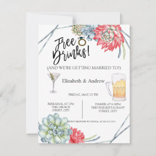 Invitation Plantes grasses, Boissons gratuites Dîner de répét