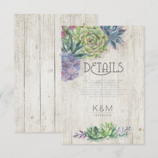 Invitation Plantes grasses et détails en bois rustique Insert (Devant / Derrière)