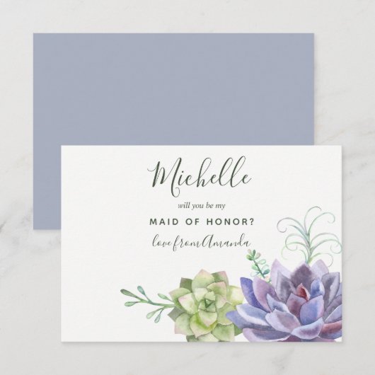 Invitation Plantes Succulents Serez-Vous Ma Fille D'Honneur (Devant / Derrière)