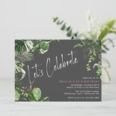 Invitation Plantes tropicaux | Noir moderne n'importe quel âg (Debout devant)