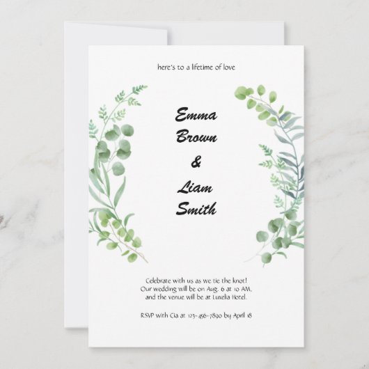 Invitation Plantes verts et blancs (Devant)