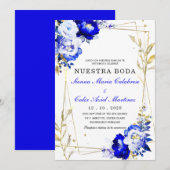 Invitation Plantilla de boda en azul real y dorado (Devant / Derrière)