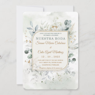 Invitation Plantilla de Paquete de Boda en oro y Verde