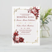 Invitation Plantilla Editable de Boda en Burdeos y Dorado (Debout devant)