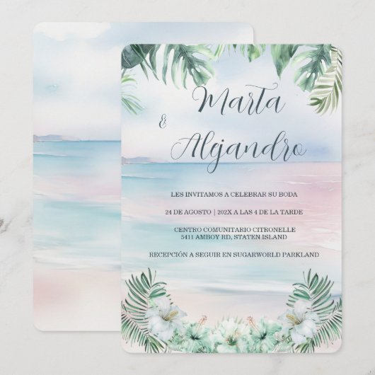 Invitation Plantillas de boda tropicales en acuarela (Devant / Derrière)