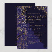 Invitation Plaque de peinture or de la marine Brosse Quinceañ (Devant / Derrière)