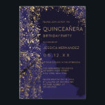 Invitation Plaque de peinture or de la marine Brosse Quinceañ<br><div class="desc">Cette invitation artistique et moderne à la fête d'anniversaire de quinceañera est parfaite pour la jeune fille contemporaine. Il est doté d'une plaque de peinture métallique en or imbriquée sur un arrière - plan bleu marine foncé et clair avec typographie dorée complémentaire. C'est élégant, luxueux, élégant et unique ! ***REMARQUE...</div>