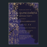 Invitation Plaque de peinture or de la marine Brosse Quinceañ<br><div class="desc">Cette invitation artistique et moderne à la fête d'anniversaire de quinceañera est parfaite pour la jeune fille contemporaine. Il est doté d'une plaque de peinture métallique en or imbriquée sur un arrière - plan bleu marine foncé et clair avec typographie dorée complémentaire. C'est élégant, luxueux, élégant et unique ! ***REMARQUE...</div>