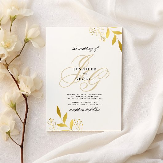 Invitation Plaques de monogramme d'or blanc mariage de glamou