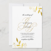 Invitation Plaques de monogramme d'or blanc mariage de glamou (Devant)