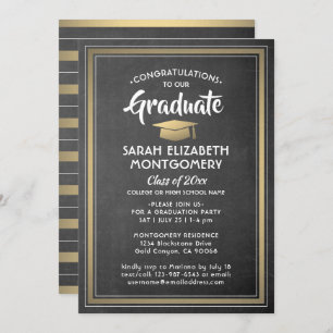 Invitation Plaques modernes Chalkboard noir & or Graduation
