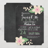 Invitation Plat-Chalet vert et rose Floral Sweet 16 Party (Devant / Derrière)