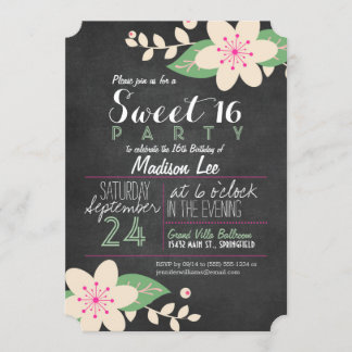 Invitation Plat-Chalet vert et rose Floral Sweet 16 Party