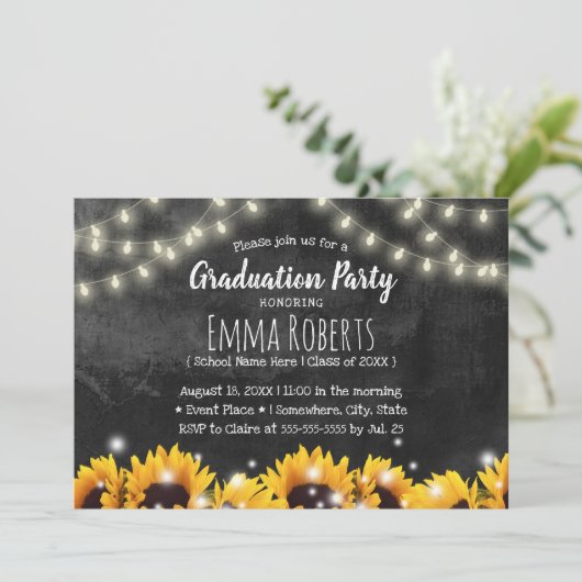 Invitation Plat de Chalkboard de tournesol rustique (Debout devant)