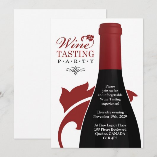 Invitation Plat de la dégustation de vin (Devant / Derrière)