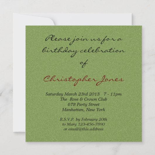 Invitation Plat Green Bowles Anniversaire (Dos)