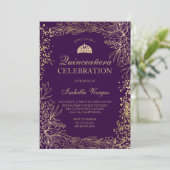 Invitation Plat or violet Tiara chic Quinceañera (Debout devant)