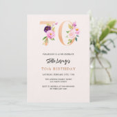 Invitation Plat pêche rose nombre or 70e anniversaire luxe (Debout devant)