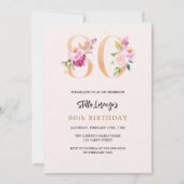 Invitation Plat pêche rose nombre or 80e anniversaire luxe (Devant)