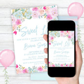 Invitation Plat rose bleu Floral Sweet 16 Anniversaire