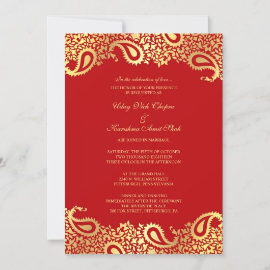 Invitation plate de mariage rouge de Paisleys (Devant)