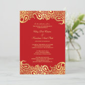 Invitation plate de mariage rouge de Paisleys (Debout devant)