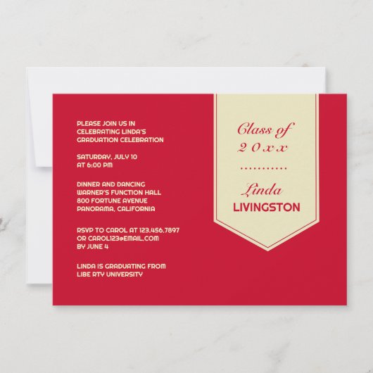 Invitation plate du stylo de graduation (Devant)