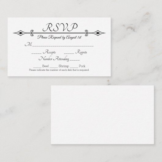 Invitation plate Elégant Noir Dentelle Mariage RSV (Devant / Derrière)