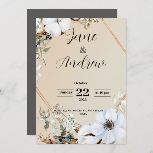 Invitation plate, Taille : 5" x 7", Papier : Matte (Devant / Derrière)
