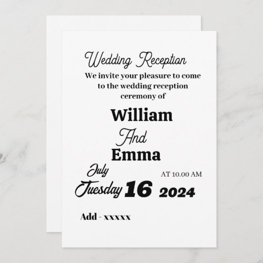 Invitation plate, Taille : 5" x 7", Papier : Matte (Devant / Derrière)