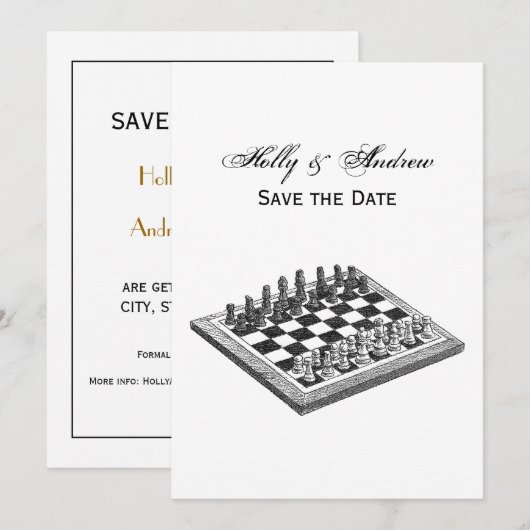 Invitation Plateau de Jeu d'Échecs et Pièces d'Échecs Art Vin (Devant / Derrière)